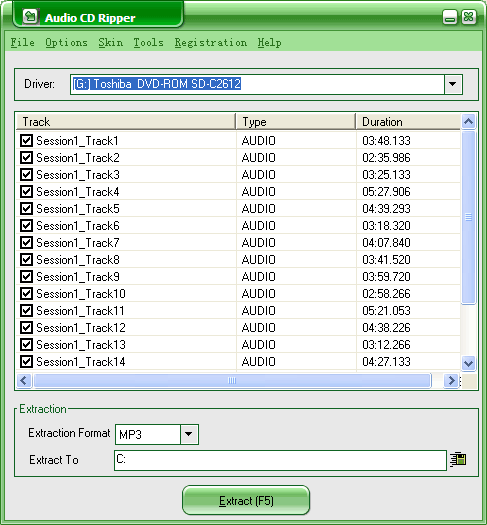 Extract CD tracks to WAV, MP3, WMA or OGG aud